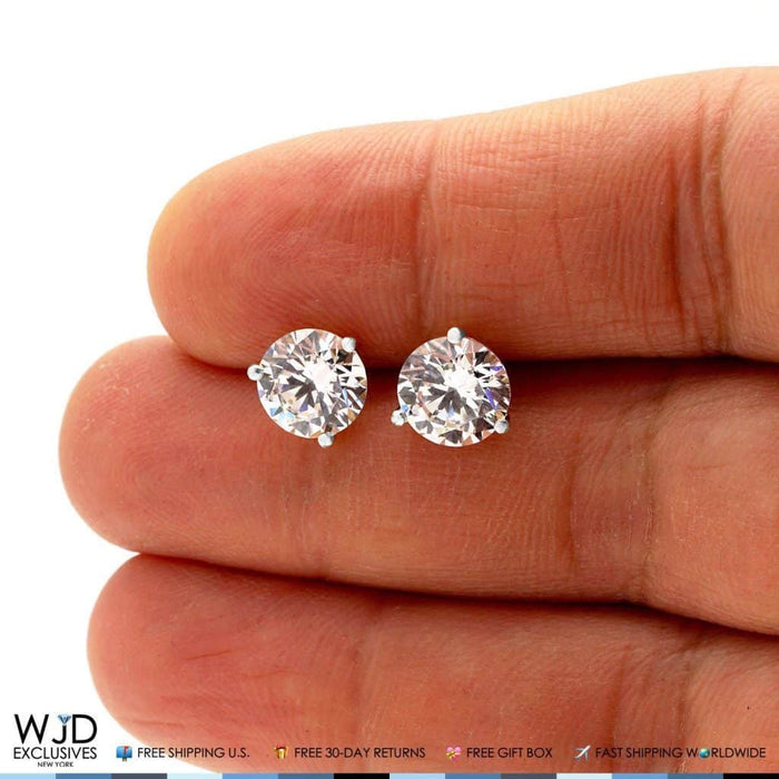 14K White Gold 4Ct CZ Round Solitaire Martini Stud Earrings 8mm