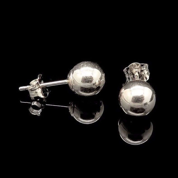 14K White Gold 6mm Ball Stud Earrings Push Back Post