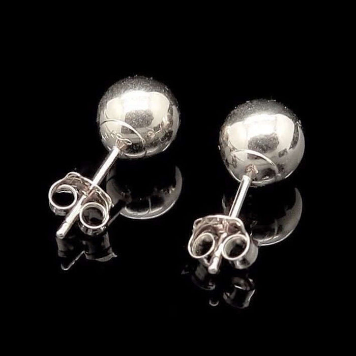 14K White Gold 6mm Ball Stud Earrings Push Back Post