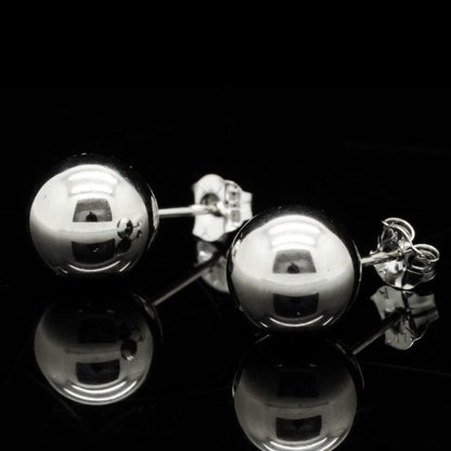 14K White Gold Ball Push Back 8 mm Stud Earrings