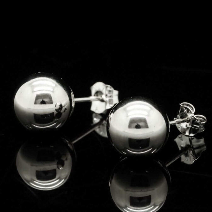 14K White Gold Ball Push Back 8mm Stud Earrings