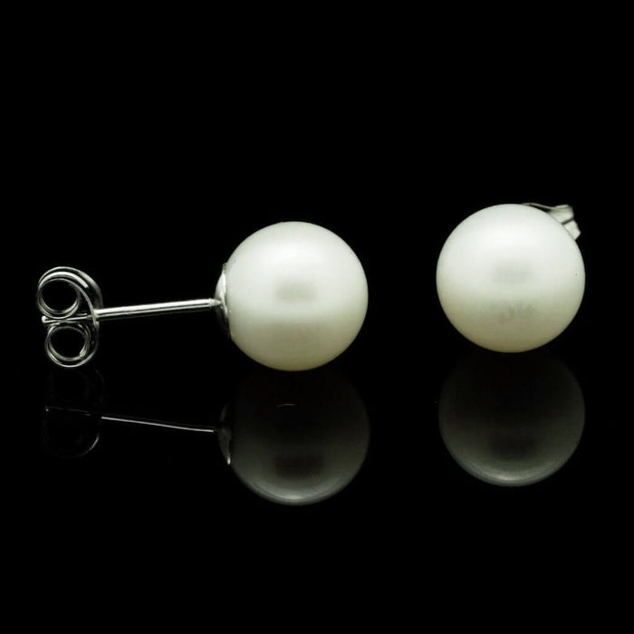 14K White Gold Cultured 6mm White Pearl Stud Earrings