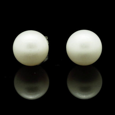 14K White Gold Cultured 6mm White Pearl Stud Earrings