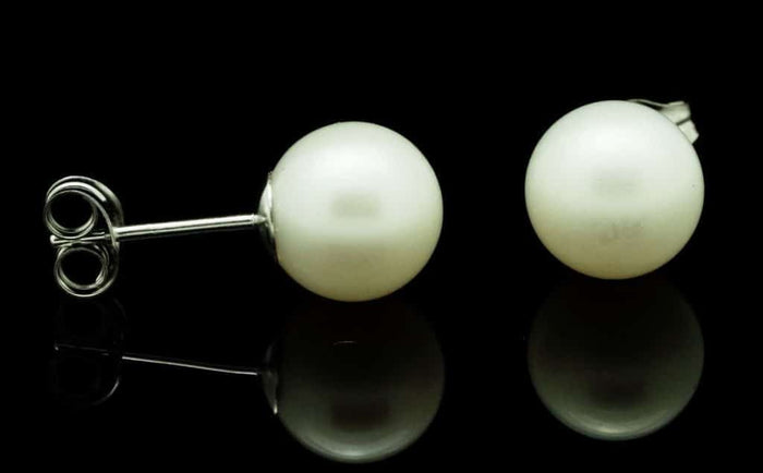 14K White Gold 7mm Cultured White Pearl Stud Earrings