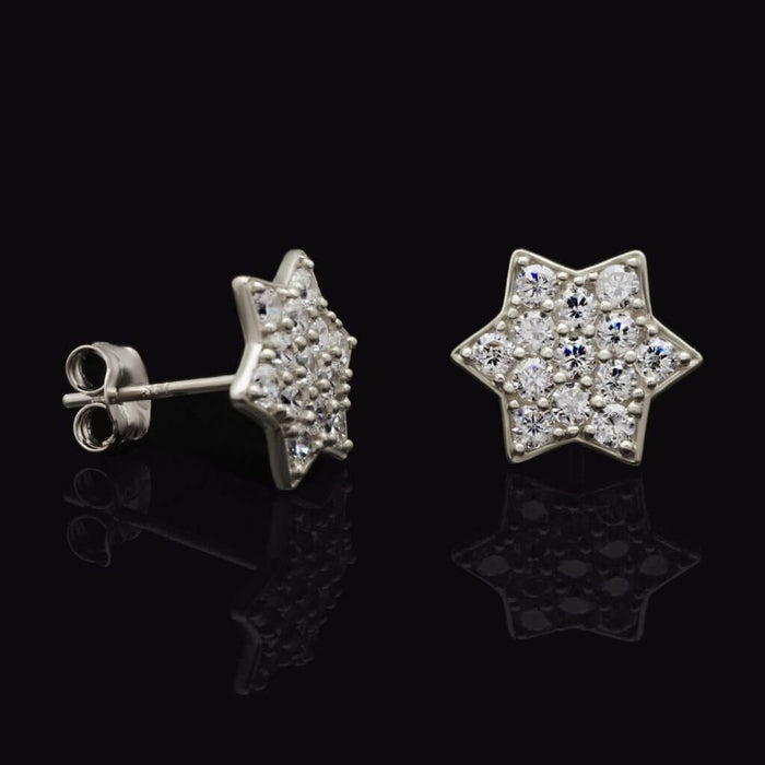 14K White Gold Star of David Studs Earrings 0.80Ct Round-Cut CZ