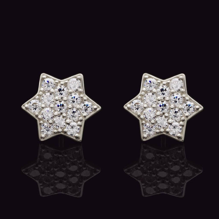 14K White Gold Star of David Studs Earrings 0.80Ct Round-Cut CZ