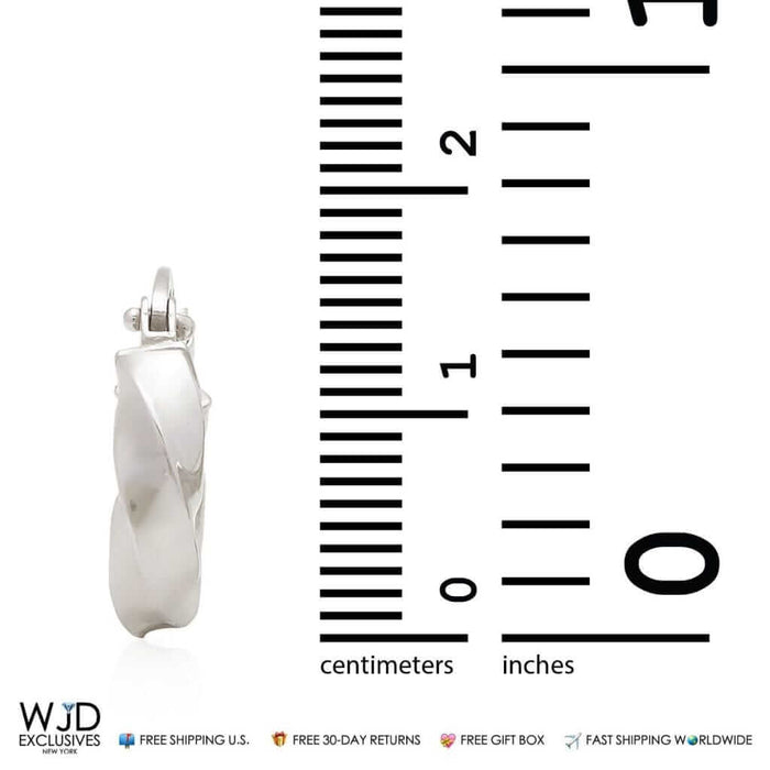 14K White Gold Twisted Hoop Round Earrings 13mm