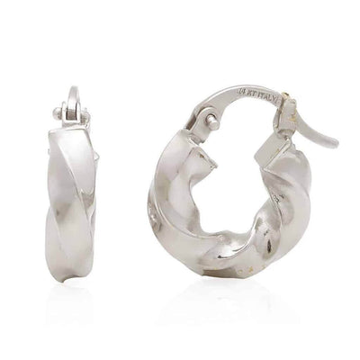 14K White Gold Twisted Hoop Round Earrings 13mm
