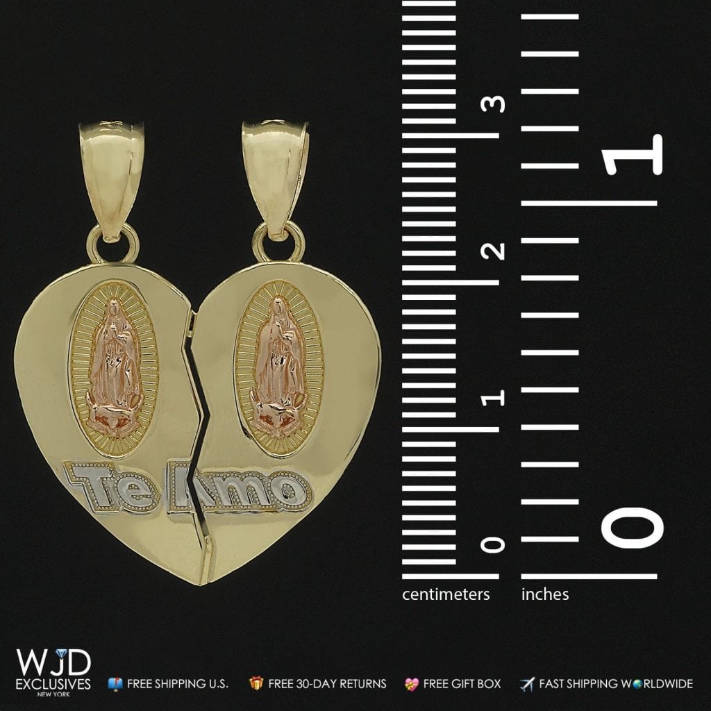 14K Yellow Pink Gold Broken Heart Guadalupe Te Amo Charm Pendant