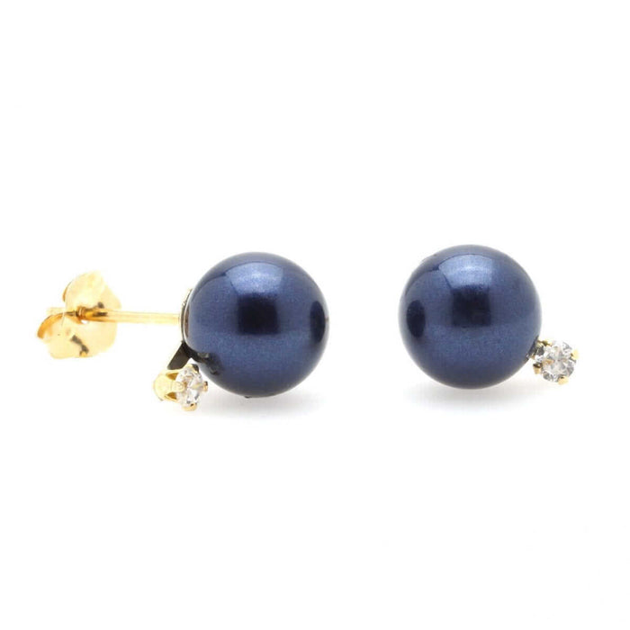 14K Yellow Gold 0.05Ct CZ Cultured Pearl Stud Earrings 7mm-8mm