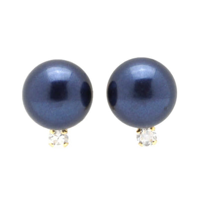 14K Yellow Gold 0.05Ct CZ Cultured Pearl Stud Earrings 7mm-8mm