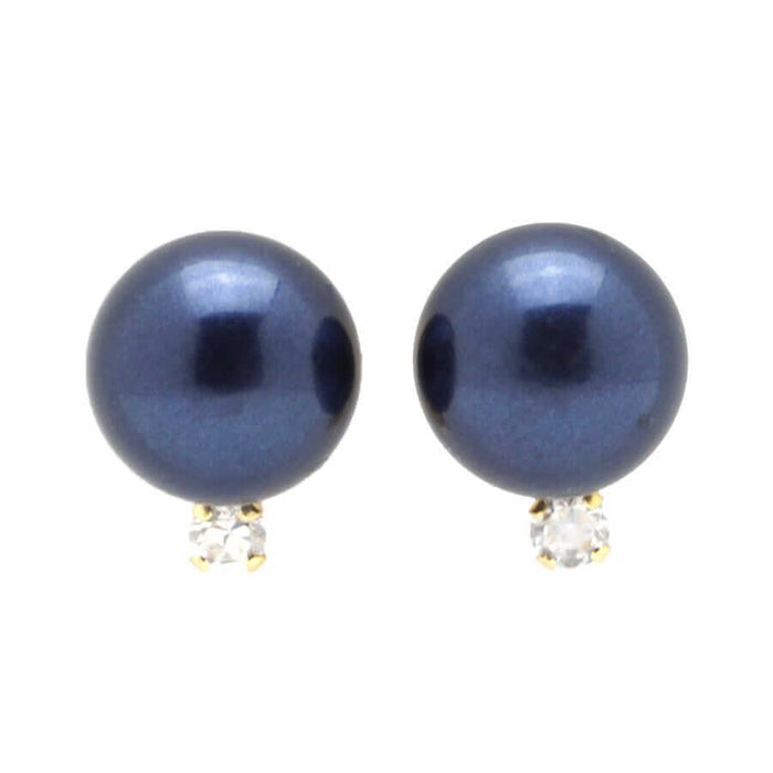 14K Yellow Gold 0.05Ct CZ Cultured Pearl Stud Earrings 7mm-8mm