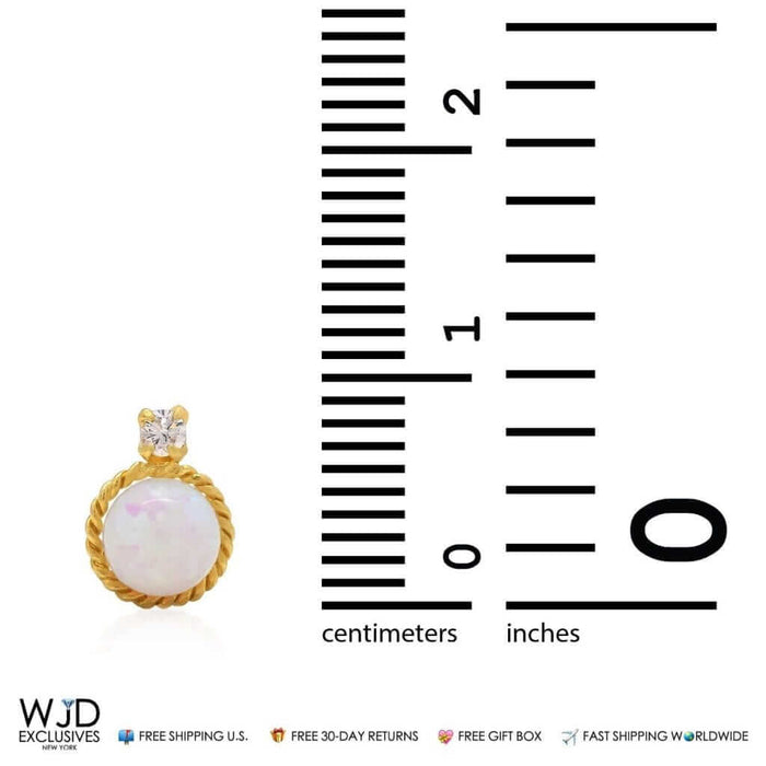 .05CTW CZ 14K Yellow Gold Bezel Rope White Opal Stud Earrings