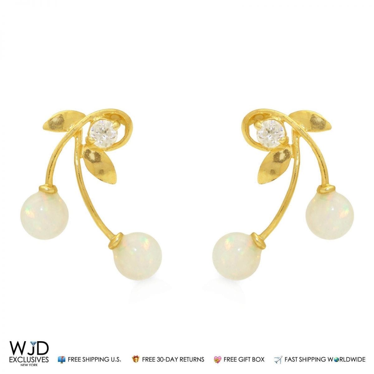 14K Yellow Gold 0.10Ct Round CZ Fire Opal Cherry Stud Earrings