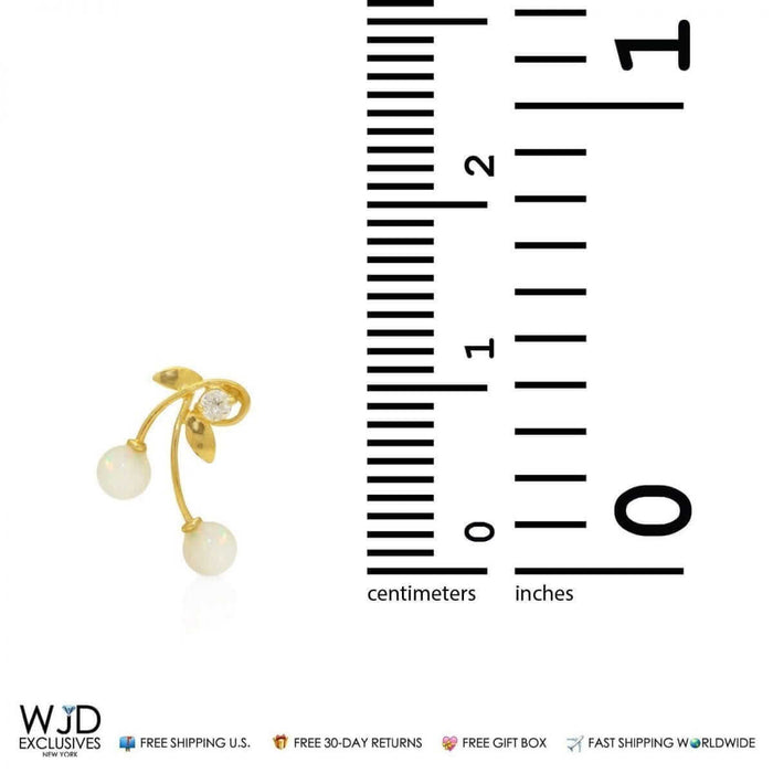 14K Yellow Gold 0.10Ct Round CZ Fire Opal Cherry Stud Earrings