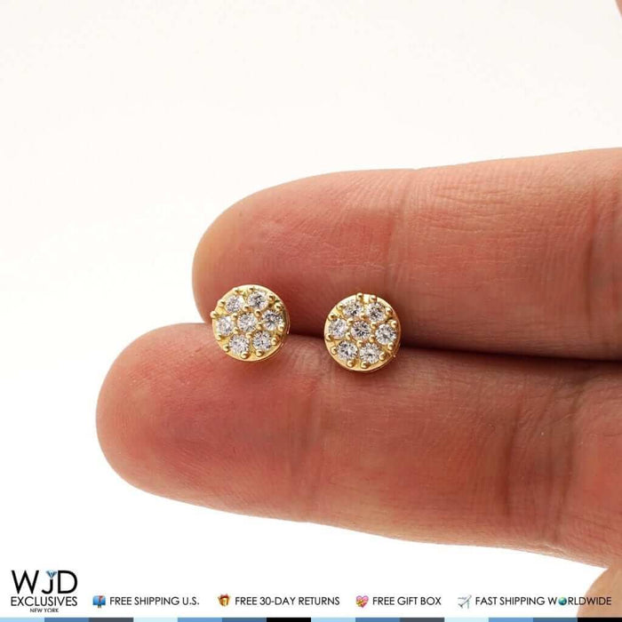 0.30Ct CZ 14K Yellow Gold Prong Set Cluster Stud Earrings 8mm