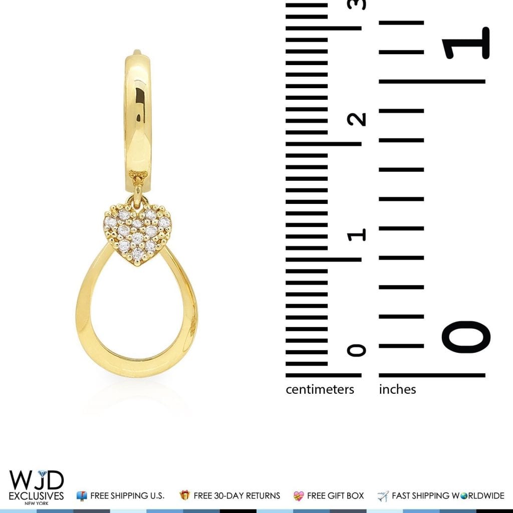 14K Gold CZ Heart Teardrop Huggie Hoop  Earrings