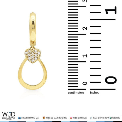 14K Gold CZ Heart Teardrop Huggie Hoop  Earrings