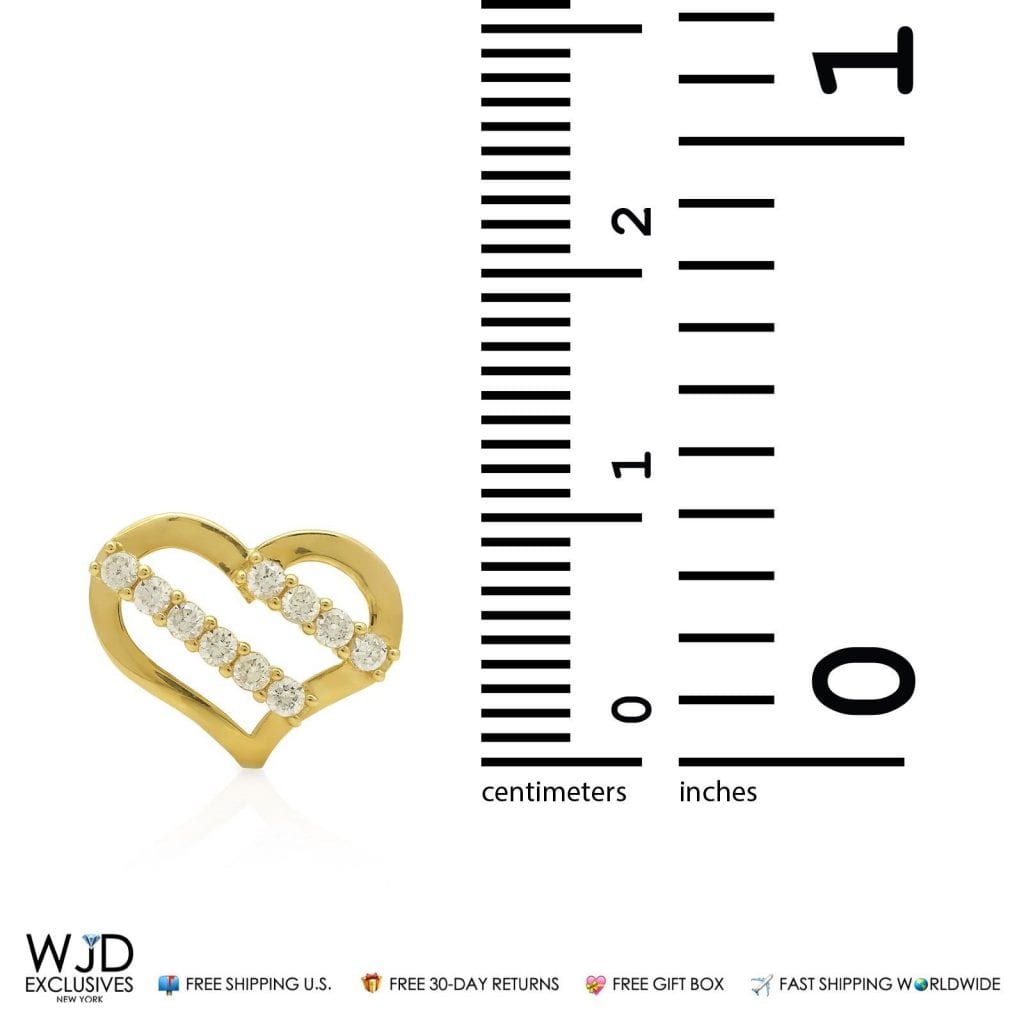 14K Yellow Gold 0.30Ct CZ Stripes Open Heart Stud Earrings 0.4"