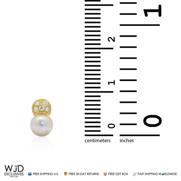 14K Yellow Gold 0.30Ct CZ & Cultured Pearl Stud Earrings