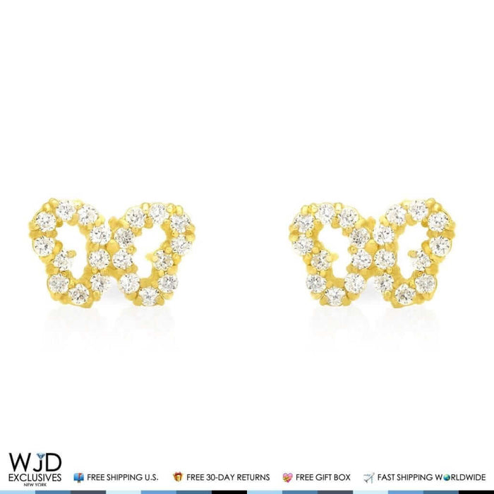 14K Yellow Gold 0.40Ct CZ Open Butterfly Screw Back Stud Earrings