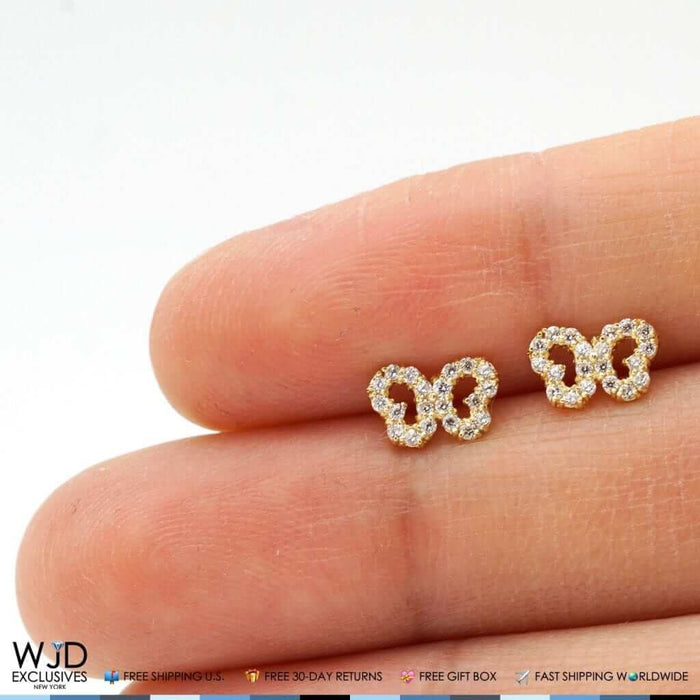 14K Yellow Gold 0.40Ct CZ Open Butterfly Screw Back Stud Earrings