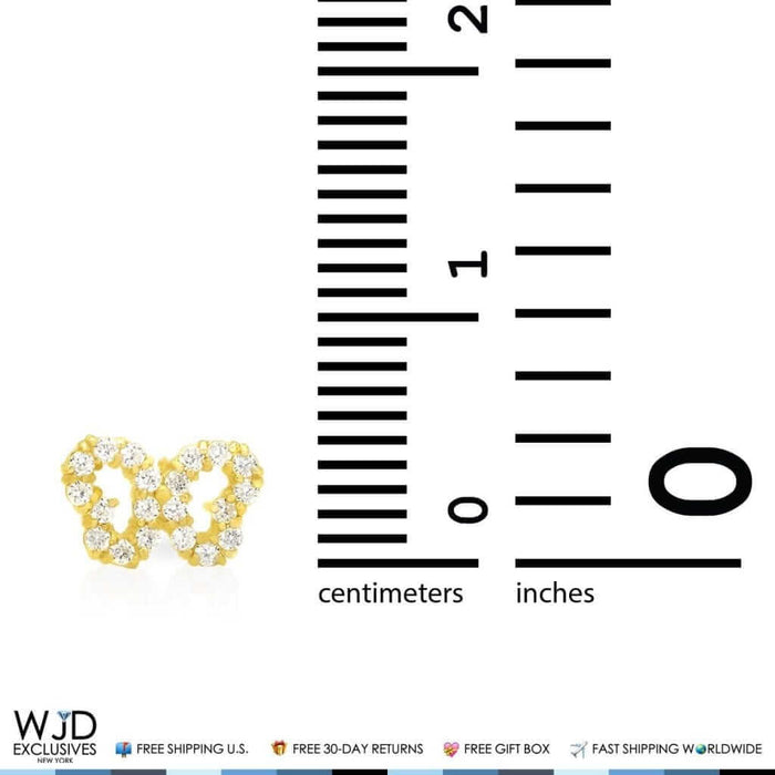14K Yellow Gold 0.40Ct CZ Open Butterfly Screw Back Stud Earrings