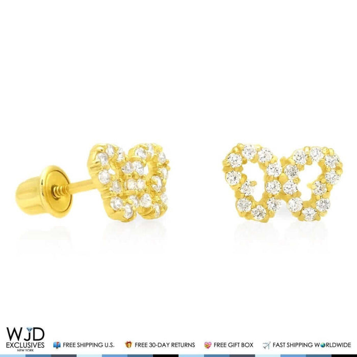 14K Yellow Gold 0.40Ct CZ Open Butterfly Screw Back Stud Earrings