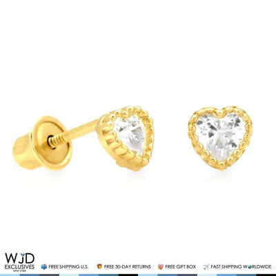 14K Yellow Gold 0.40Ct CZ Heart Halo Stud Earrings 4mm