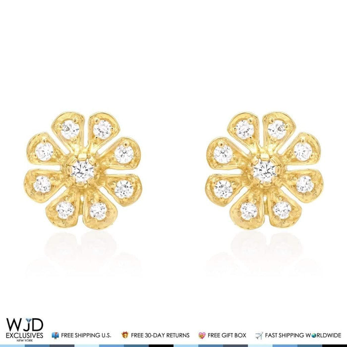 14K Yellow Gold 0.40Ct Round CZ Flower Cluster Stud Earrings 8mm