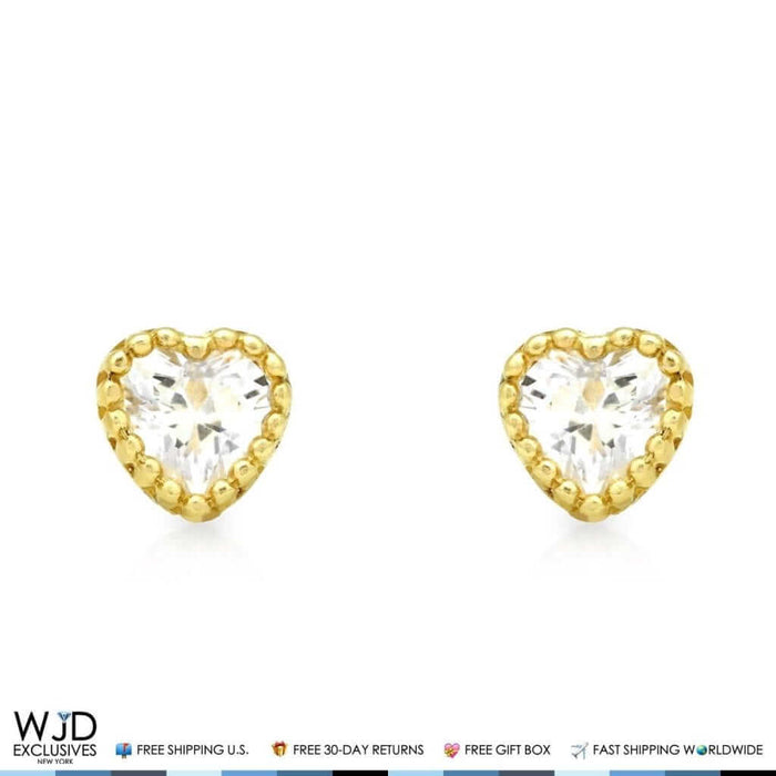 14K Yellow Gold 0.50Ct CZ Heart Shape Halo Stud Earrings 5mm