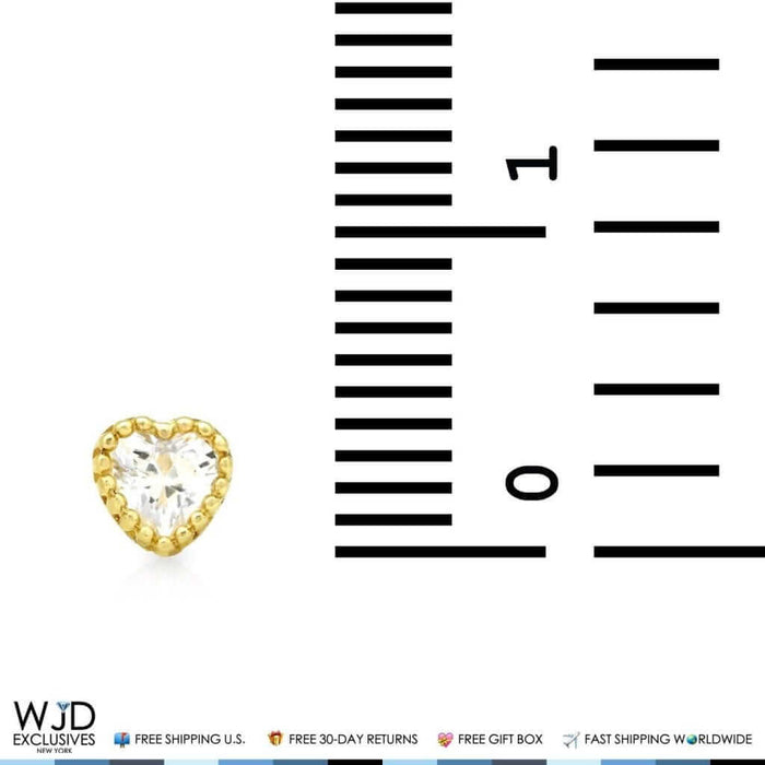 14K Yellow Gold 0.50Ct CZ Heart Shape Halo Stud Earrings 5mm
