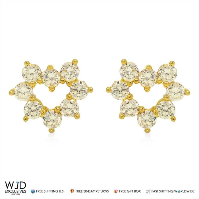 14K Yellow Gold 0.50Ct CZ Open Heart Shaped Stud Earrings 0.3"