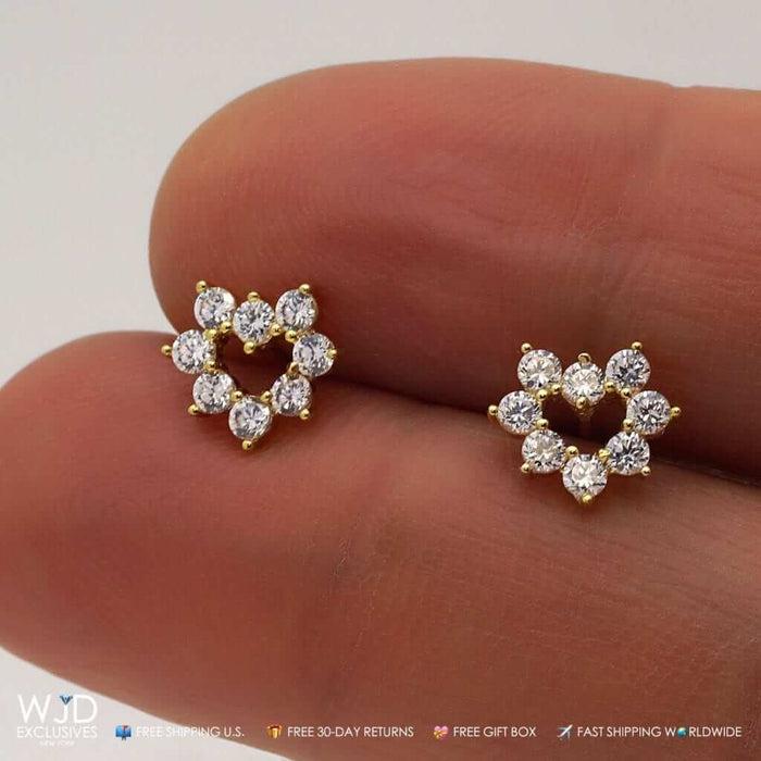 14K Yellow Gold 0.50Ct CZ Open Heart Shaped Stud Earrings 0.3"