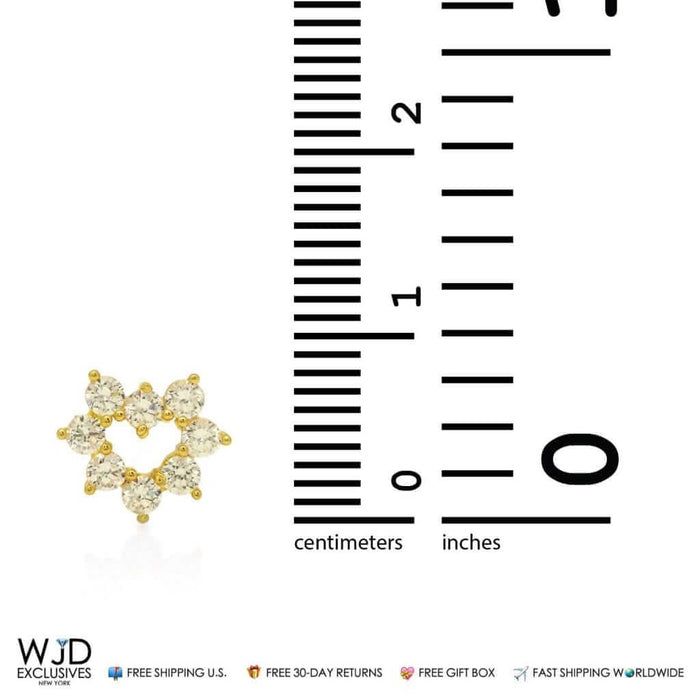 14K Yellow Gold 0.50Ct CZ Open Heart Shaped Stud Earrings 0.3"