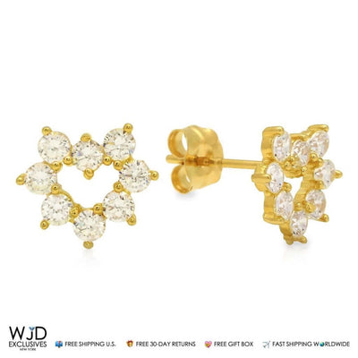 14K Yellow Gold 0.50Ct CZ Open Heart Shaped Stud Earrings 0.3"