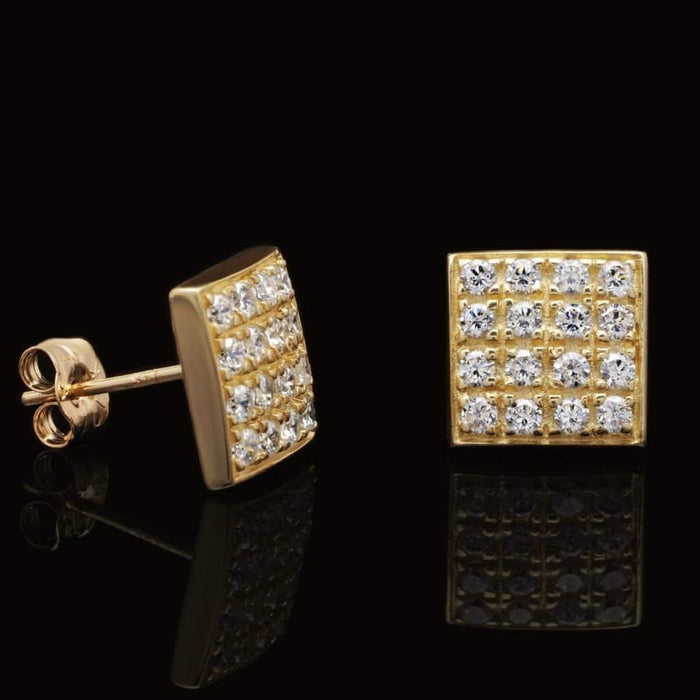 14K Yellow Gold 0.75Ct CZ Composite Square Shape Stud Earrings