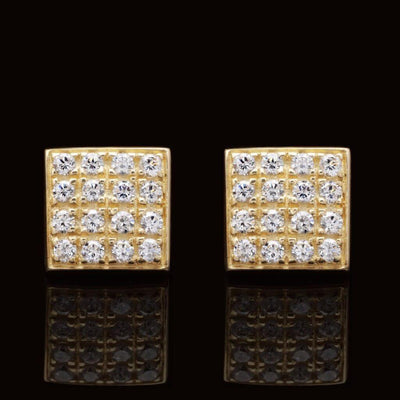 14K Yellow Gold 0.75Ct CZ Composite Square Shape Stud Earrings