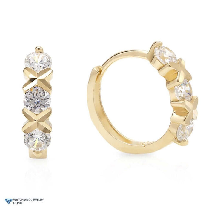 14K Gold 0.60CTW CZ Huggie XO Hoop Earrings 12.7mm