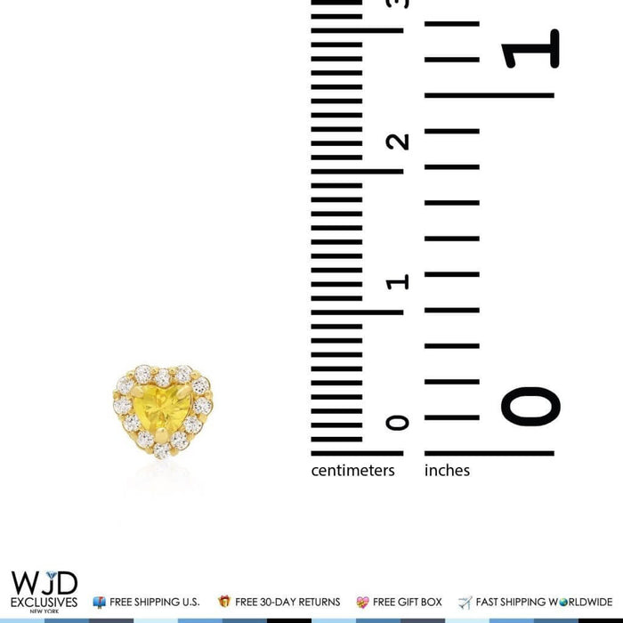14K Yellow Gold CZ Yellow Citrine Heart Halo Stud Earrings