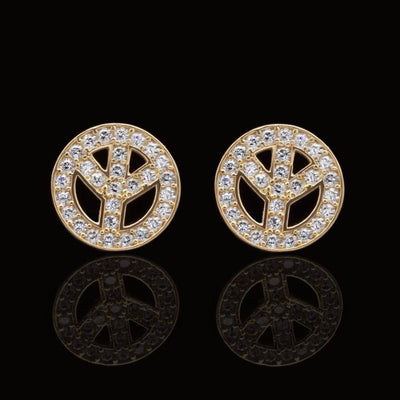 14K Gold 1.20CTW CZ Pave Peace Sign Stud Earrings 10mm