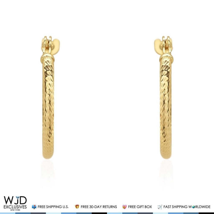 14K Yellow Gold 14mm Diameter Snap Closure Twisted Rope Style Hoop Earrings