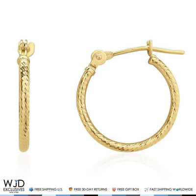 14K Yellow Gold 14mm Diameter Snap Closure Twisted Rope Style Hoop Earrings