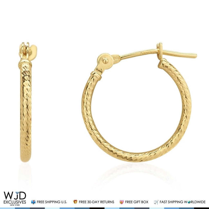 14K Yellow Gold 14mm Diameter Snap Closure Twisted Rope Style Hoop Earrings