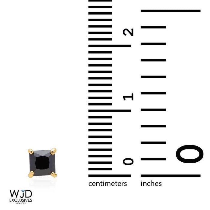 14K Yellow Gold Black 1CTW CZ Princess-Cut Push Back Stud Earrings