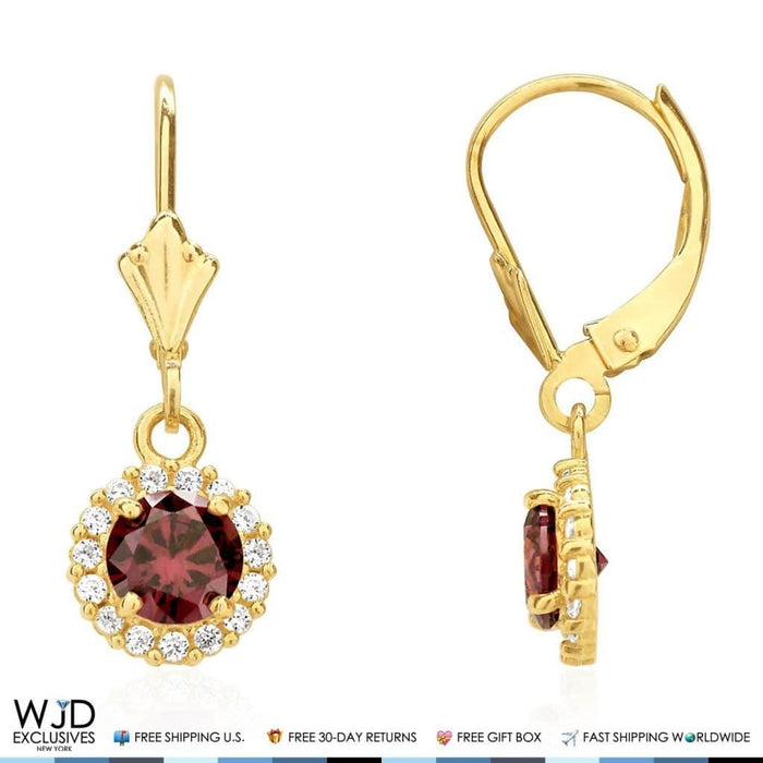 14K Yellow Gold CZ Halo Round Birthstone Earrings