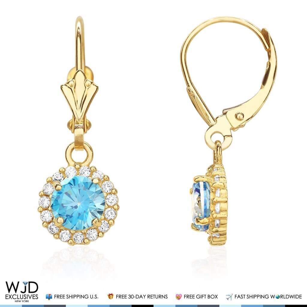 14K Yellow Gold CZ Halo Round Birthstone Earrings
