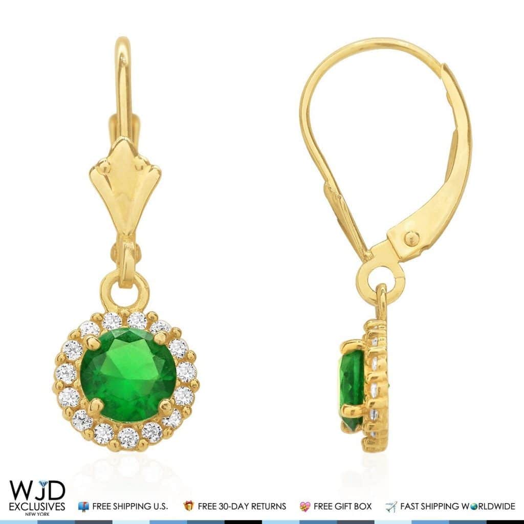 14K Yellow Gold CZ Halo Round Birthstone Earrings