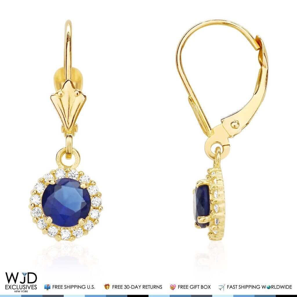 14K Yellow Gold CZ Halo Round Birthstone Earrings
