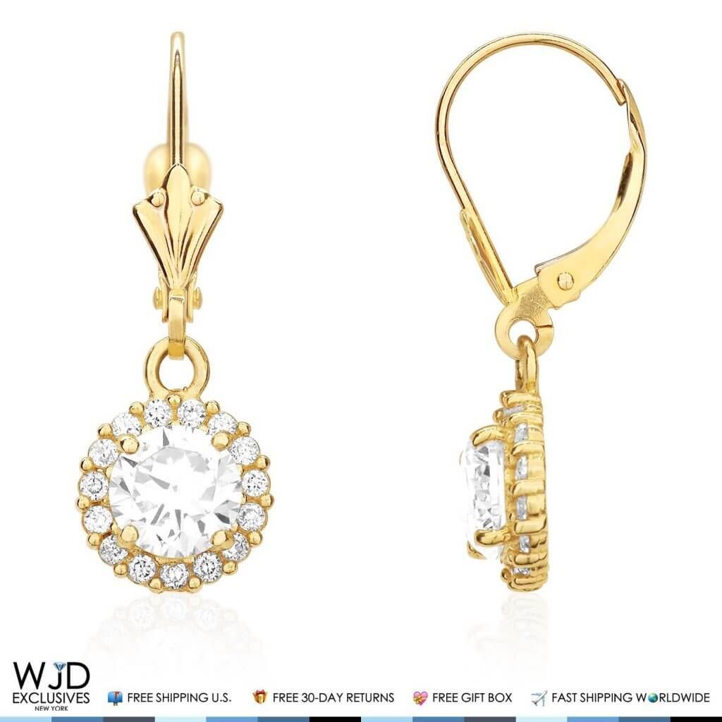 14K Yellow Gold CZ Halo Round Birthstone Earrings